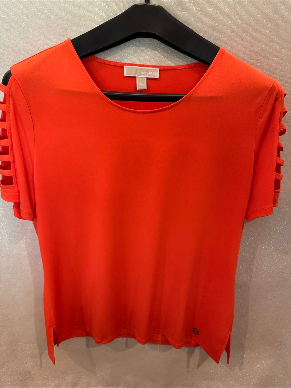 Michael Kors Orange Short Sleeve Top with Ladder Cutouts